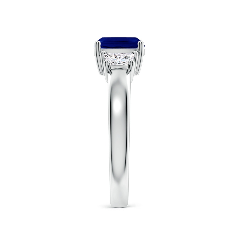 7mm AAA Classic Cushion Blue Sapphire and Trapezoid Diamond Three Stone Engagement Ring in P950 Platinum side 299
