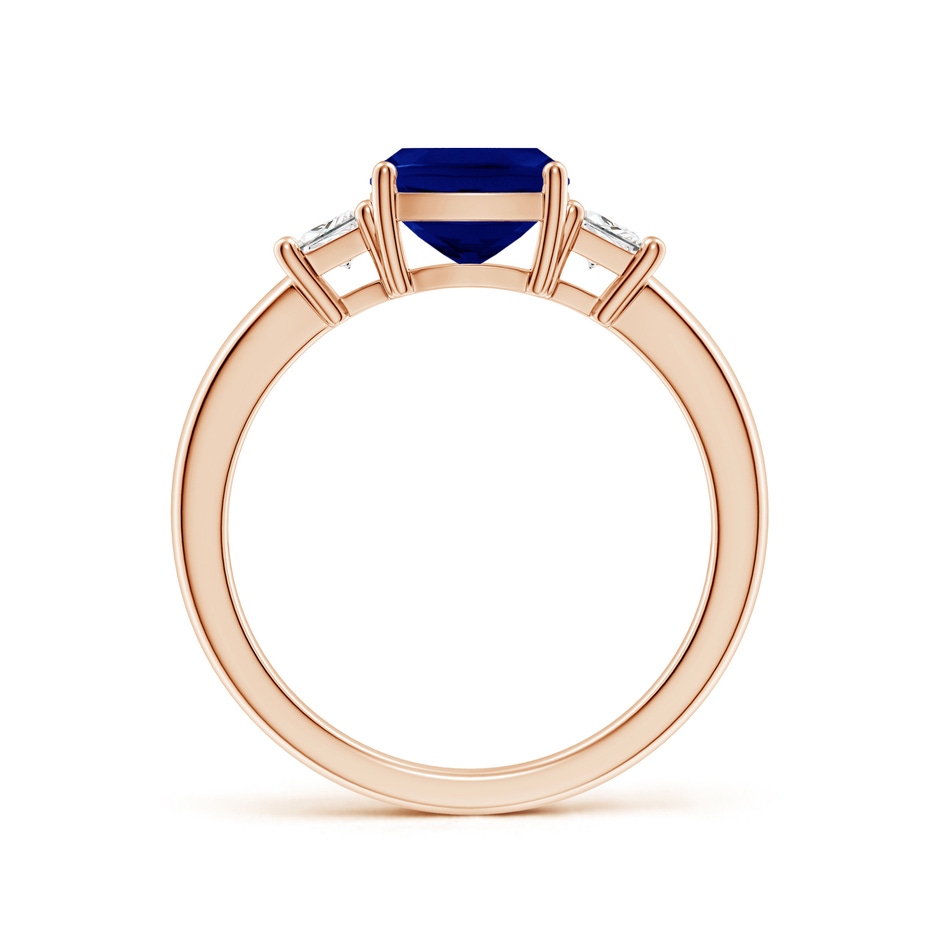 7mm AAA Classic Cushion Blue Sapphire and Trapezoid Diamond Three Stone Engagement Ring in Rose Gold side 199