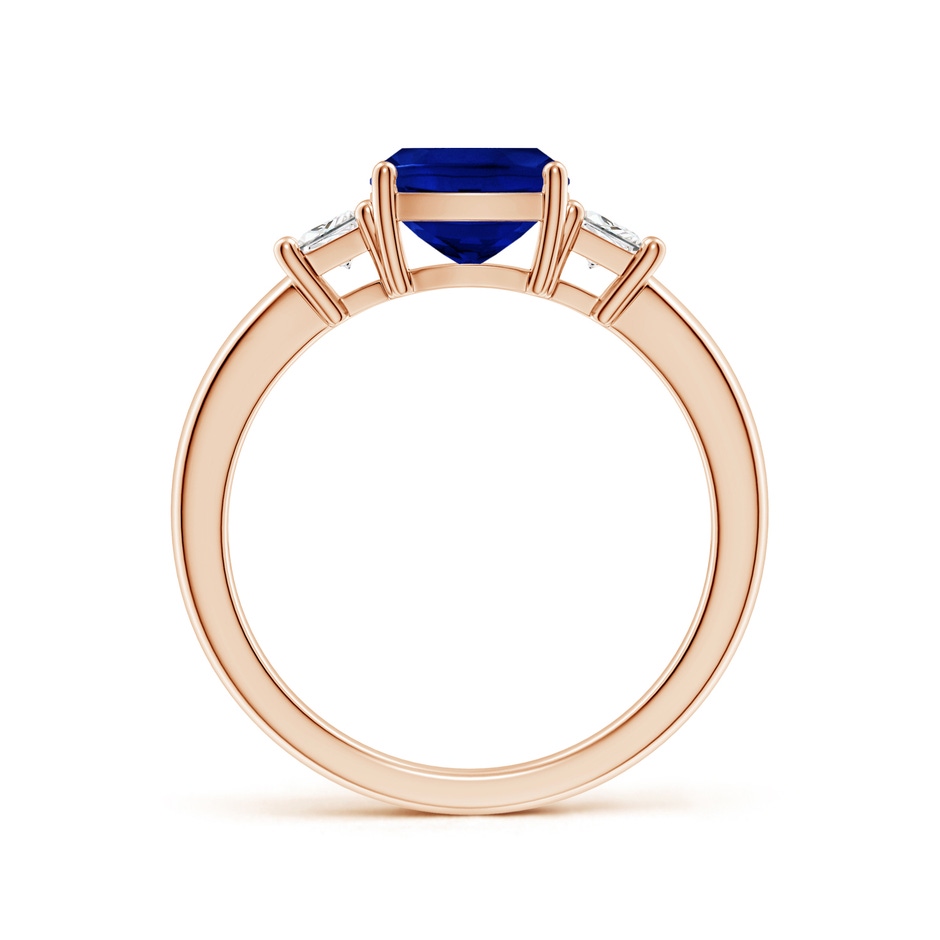 7mm AAAA Classic Cushion Blue Sapphire and Trapezoid Diamond Three Stone Engagement Ring in 18K Rose Gold side 199