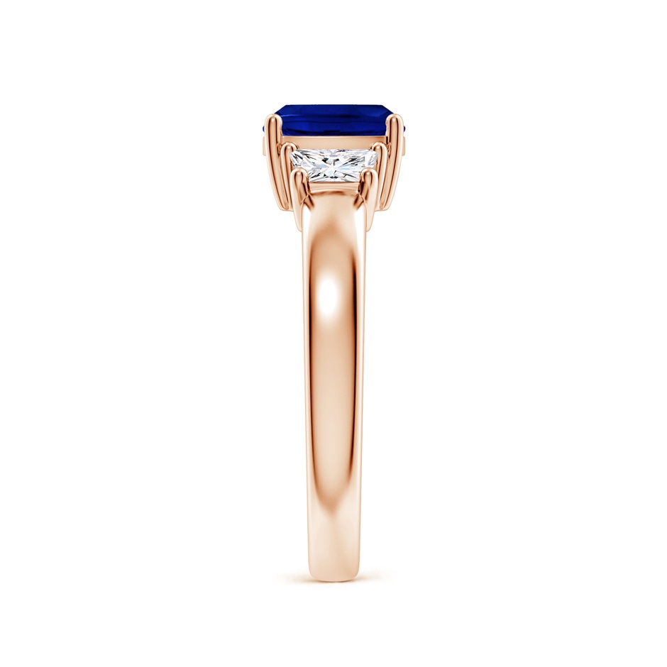 7mm AAAA Classic Cushion Blue Sapphire and Trapezoid Diamond Three Stone Engagement Ring in 18K Rose Gold side 299