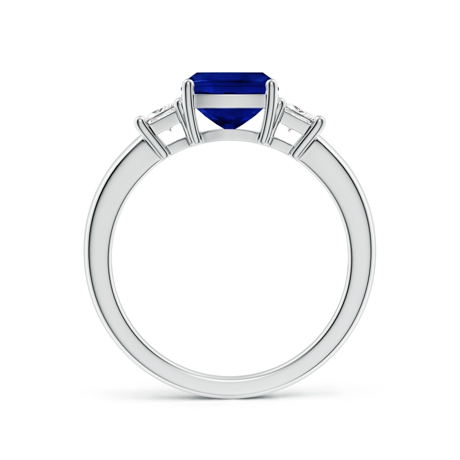 7mm AAAA Classic Cushion Blue Sapphire and Trapezoid Diamond Three Stone Engagement Ring in P950 Platinum side 199