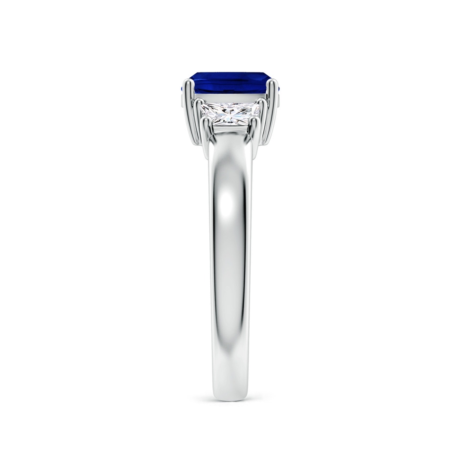 7mm AAAA Classic Cushion Blue Sapphire and Trapezoid Diamond Three Stone Engagement Ring in P950 Platinum side 299