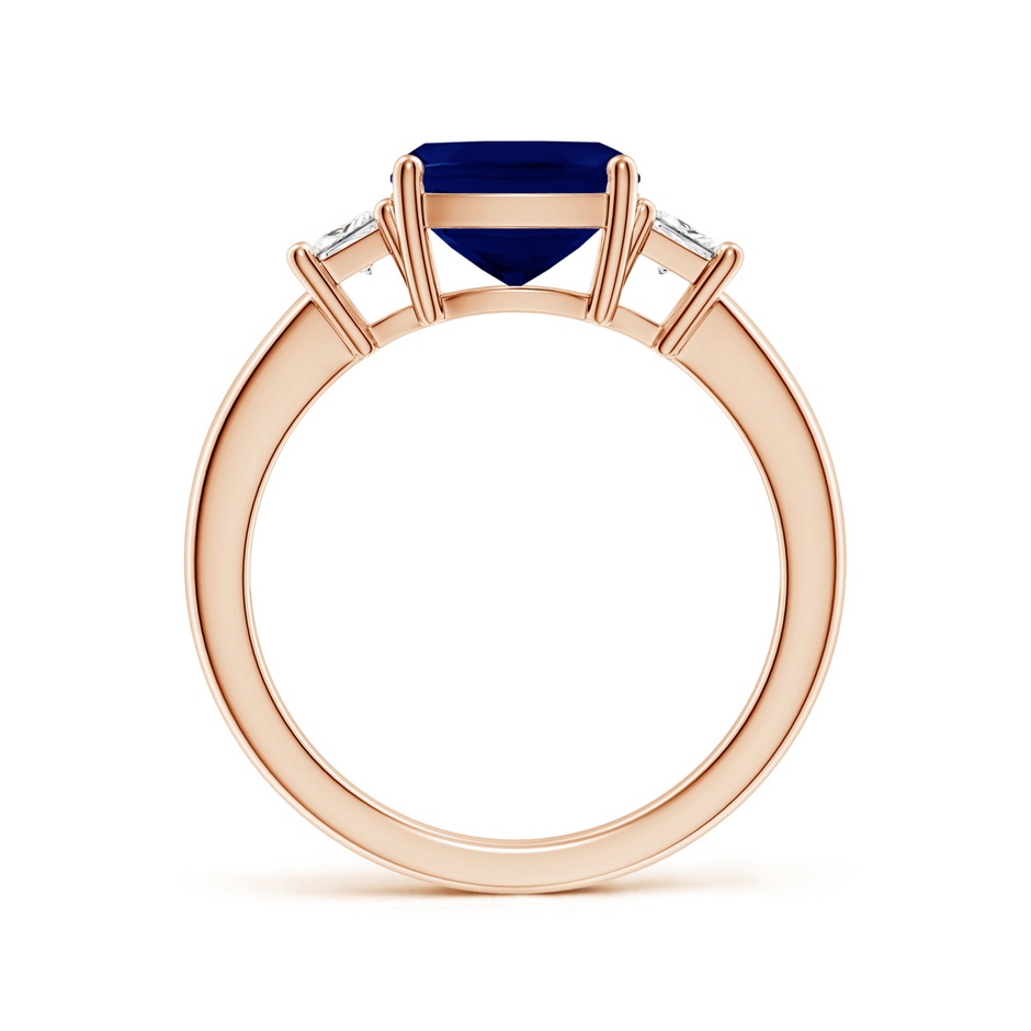 8mm AA Classic Cushion Blue Sapphire and Trapezoid Diamond Three Stone Engagement Ring in 18K Rose Gold side 199