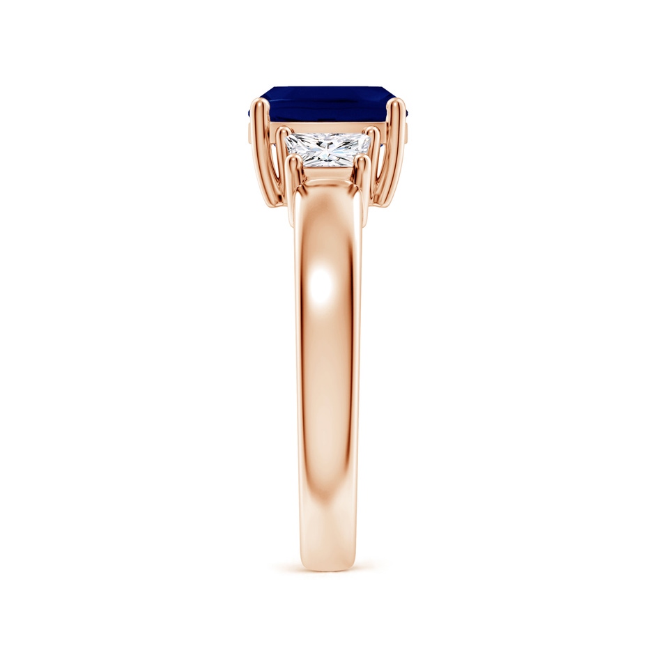 8mm AA Classic Cushion Blue Sapphire and Trapezoid Diamond Three Stone Engagement Ring in 18K Rose Gold side 299