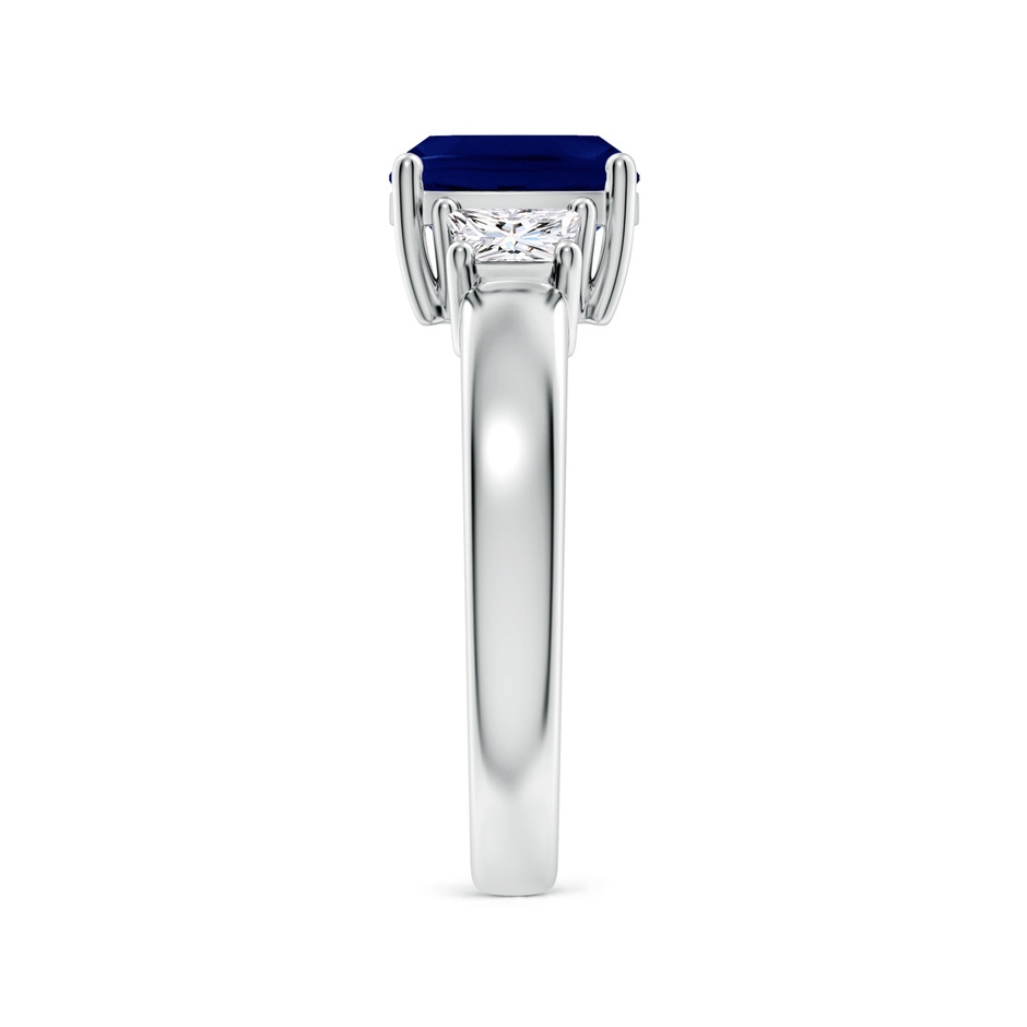 8mm AA Classic Cushion Blue Sapphire and Trapezoid Diamond Three Stone Engagement Ring in P950 Platinum side 299