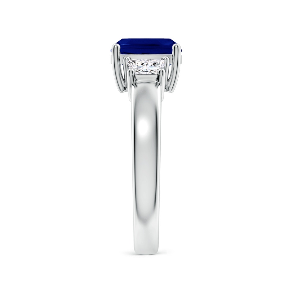 8mm AAA Classic Cushion Blue Sapphire and Trapezoid Diamond Three Stone Engagement Ring in P950 Platinum side 299