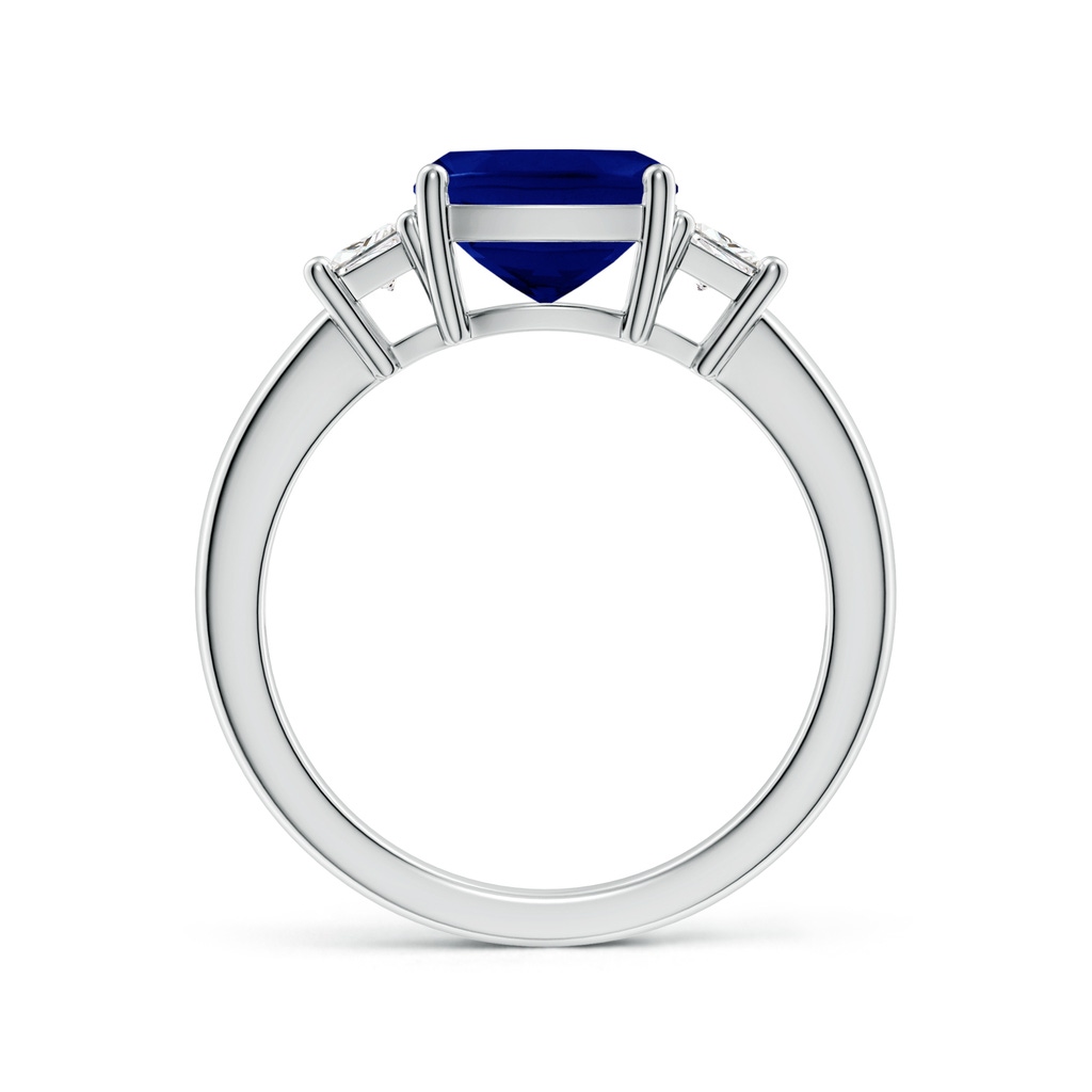 8mm AAA Classic Cushion Blue Sapphire and Trapezoid Diamond Three Stone Engagement Ring in White Gold - side 199