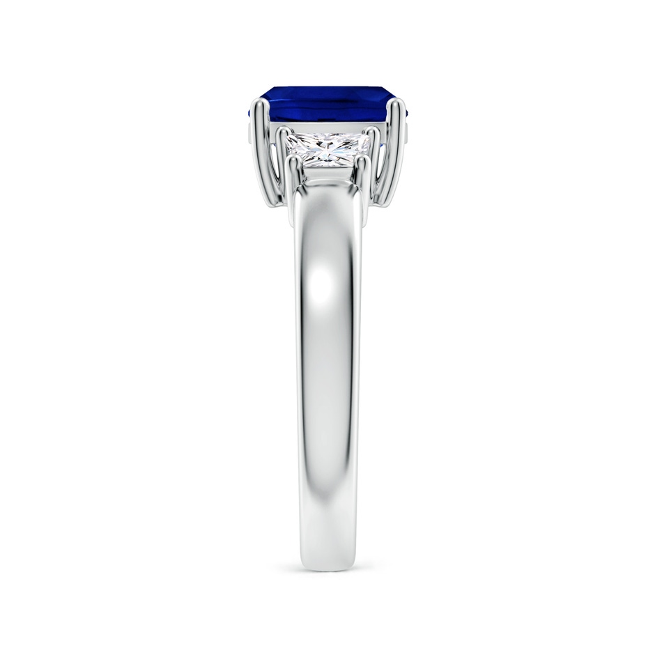 8mm AAAA Classic Cushion Blue Sapphire and Trapezoid Diamond Three Stone Engagement Ring in P950 Platinum side 299