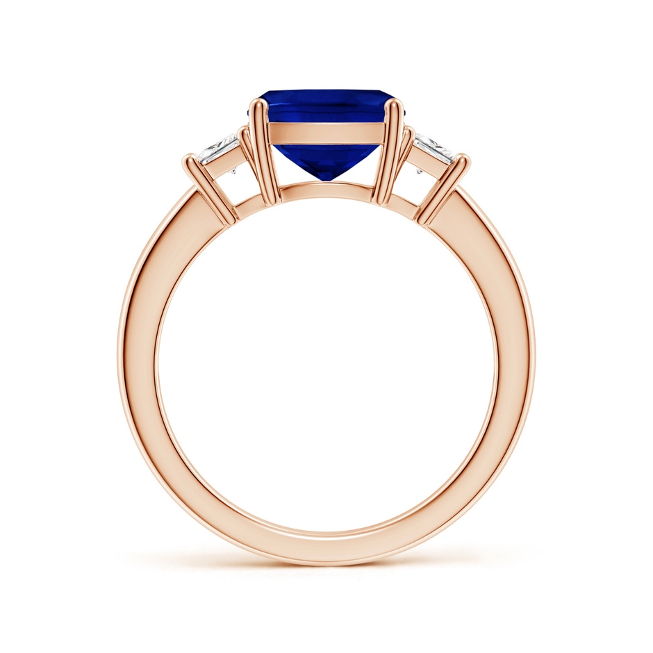 8mm AAAA Classic Cushion Blue Sapphire and Trapezoid Diamond Three Stone Engagement Ring in Rose Gold side 199