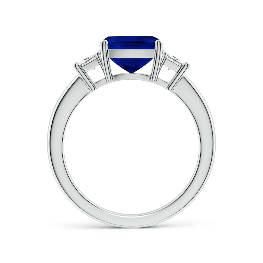 8mm Lab-Grown Classic Cushion Blue Sapphire and Trapezoid Diamond Three Stone Engagement Ring in White Gold - side 199