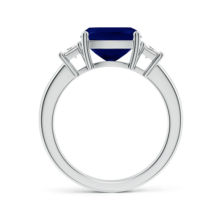 9mm AA Classic Cushion Blue Sapphire and Trapezoid Diamond Three Stone Engagement Ring in P950 Platinum side 199