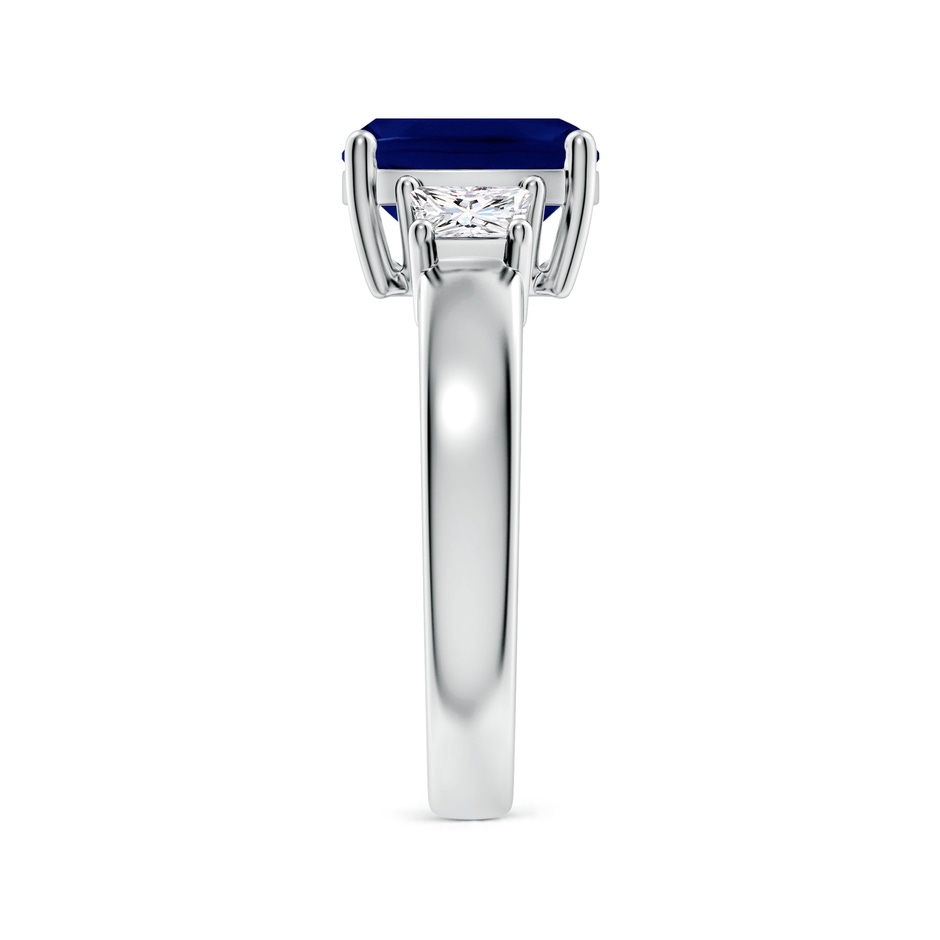9mm AA Classic Cushion Blue Sapphire and Trapezoid Diamond Three Stone Engagement Ring in P950 Platinum side 299
