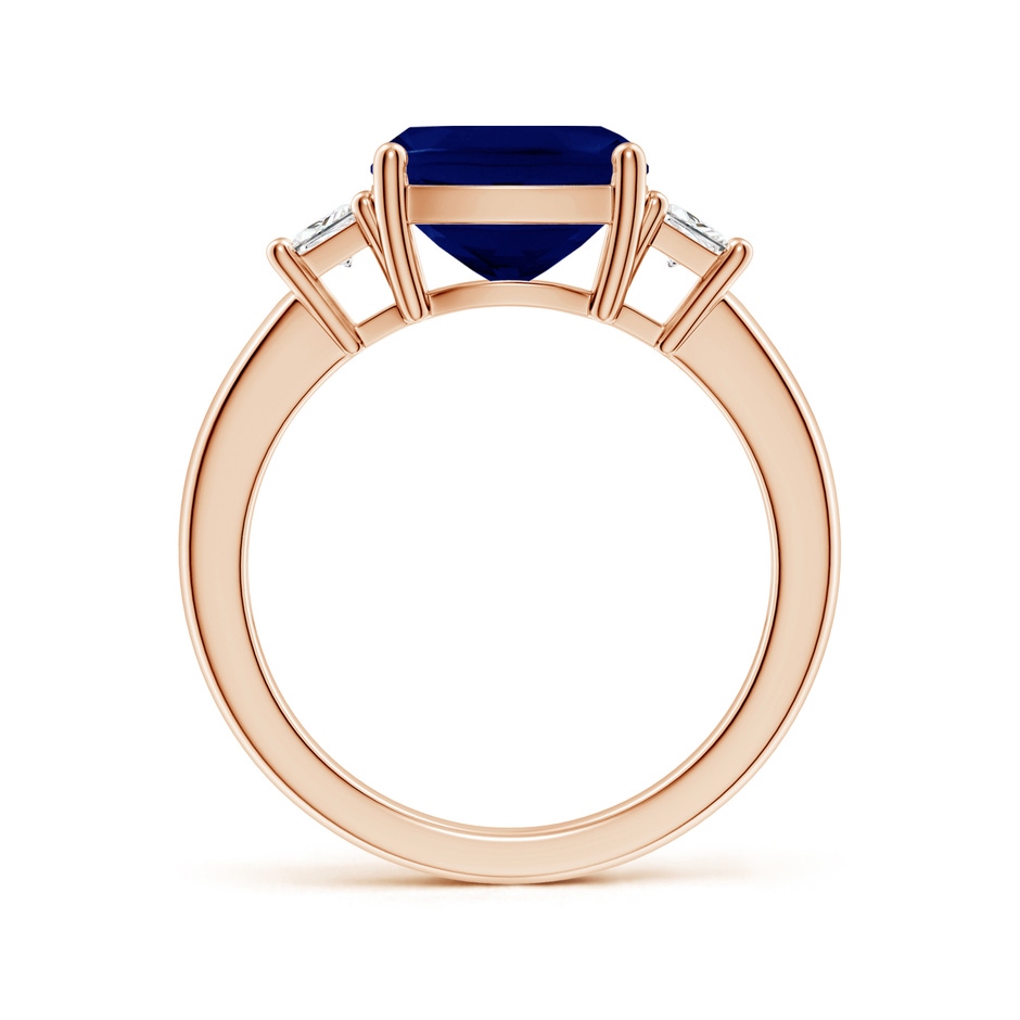 9mm AA Classic Cushion Blue Sapphire and Trapezoid Diamond Three Stone Engagement Ring in Rose Gold side 199