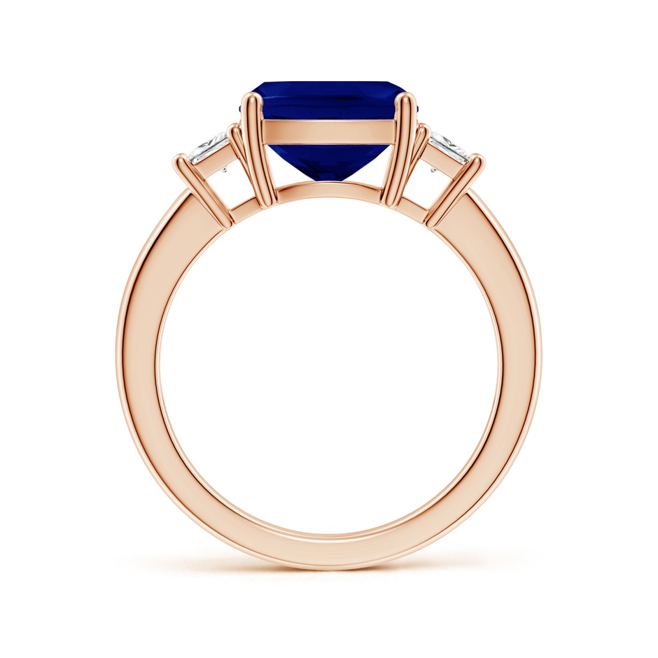 9mm AAA Classic Cushion Blue Sapphire and Trapezoid Diamond Three Stone Engagement Ring in Rose Gold side 199