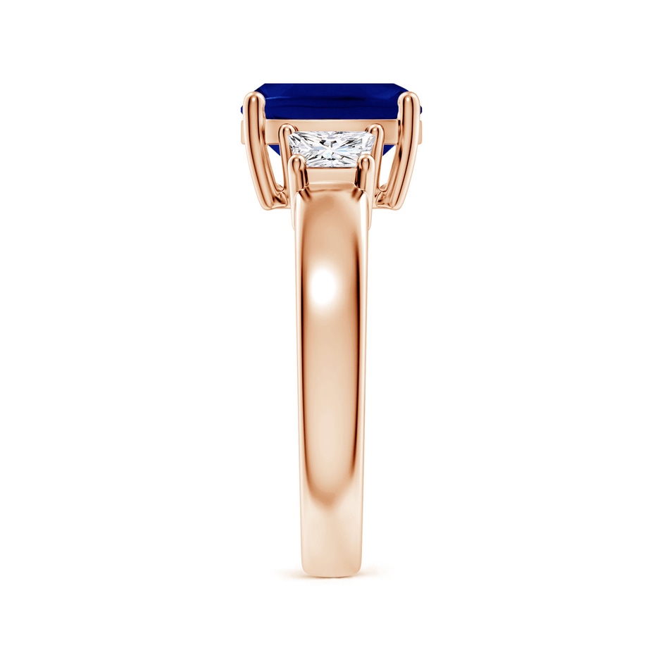9mm AAA Classic Cushion Blue Sapphire and Trapezoid Diamond Three Stone Engagement Ring in Rose Gold side 299