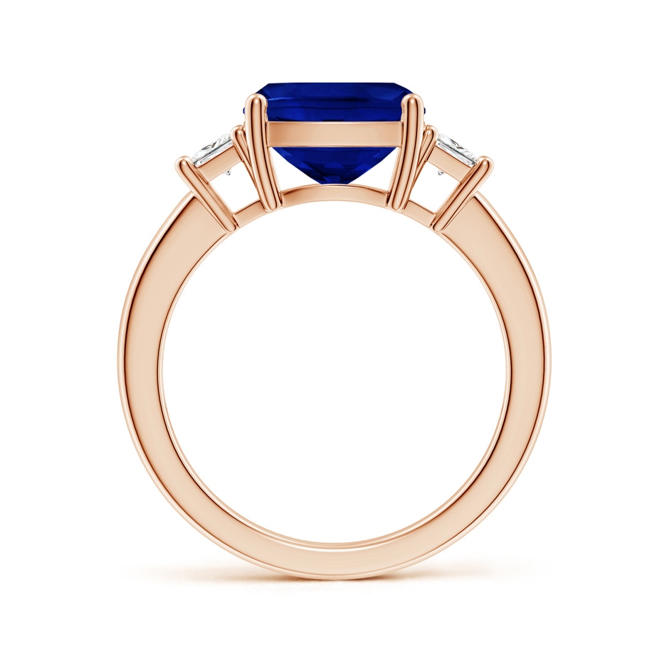 9mm AAAA Classic Cushion Blue Sapphire and Trapezoid Diamond Three Stone Engagement Ring in 18K Rose Gold side 199