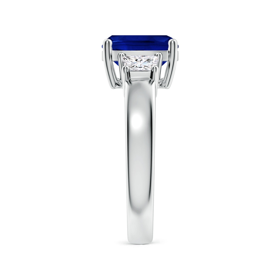 9mm Lab-Grown Classic Cushion Blue Sapphire and Trapezoid Diamond Three Stone Engagement Ring in P950 Platinum side 299