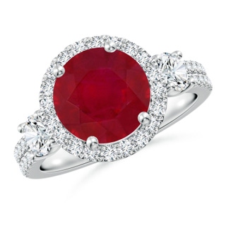 9mm AA Round Ruby Halo Double Shank Engagement Ring in P950 Platinum