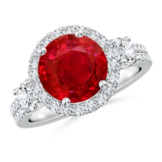 9mm AAA Round Ruby Halo Double Shank Engagement Ring in P950 Platinum