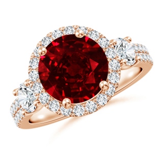 9mm AAAA Round Ruby Halo Double Shank Engagement Ring in Rose Gold