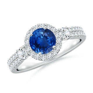 6mm AAA Round Blue Sapphire Halo Double Shank Engagement Ring in White Gold