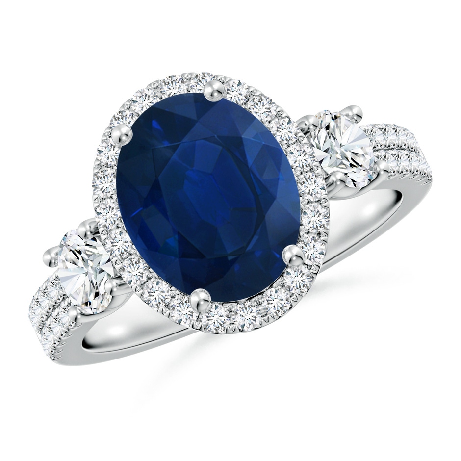10x8mm AA Oval Blue Sapphire Halo Double Shank Engagement Ring in P950 Platinum 