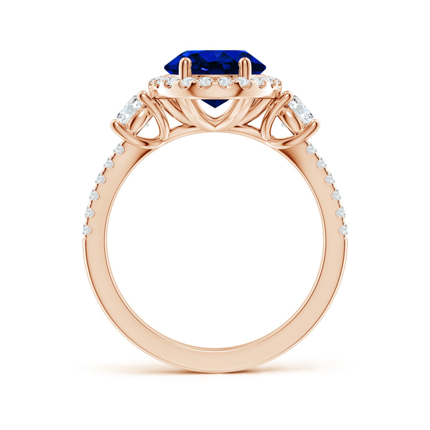 10x8mm AAAA Oval Blue Sapphire Halo Double Shank Engagement Ring in Rose Gold