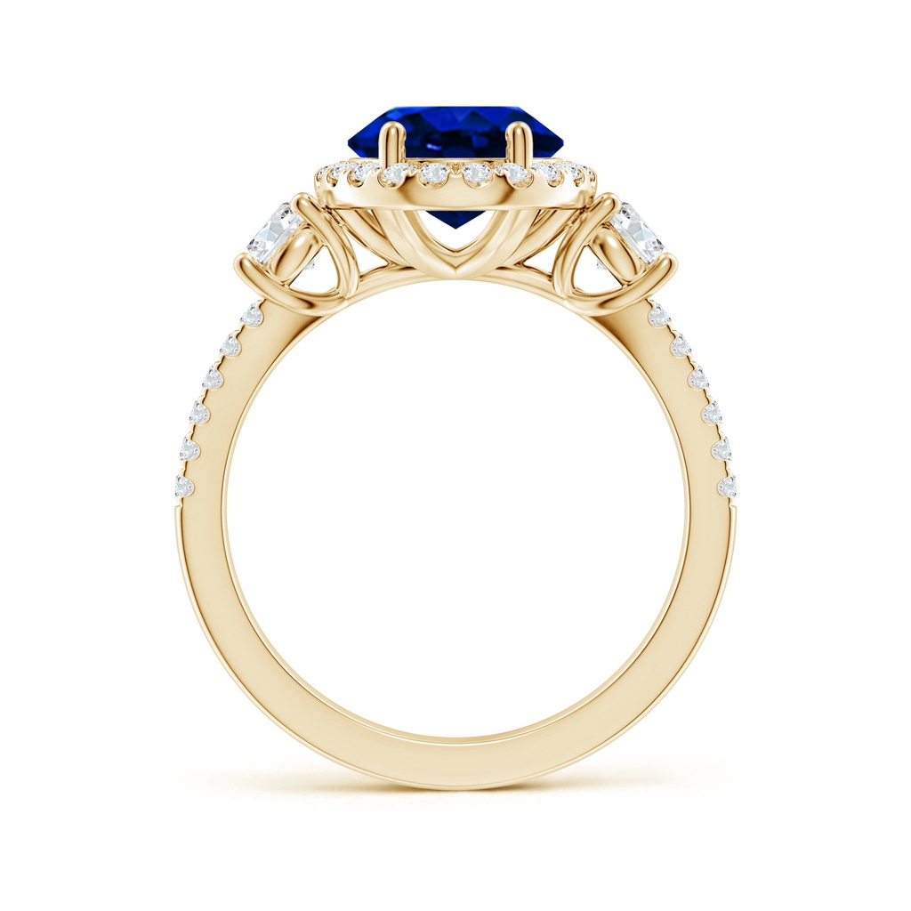 10x8mm Lab-Grown Oval Blue Sapphire Halo Double Shank Engagement Ring in Yellow Gold - side 199
