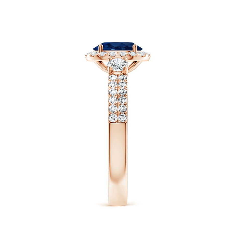7x5mm AA Oval Blue Sapphire Halo Double Shank Engagement Ring in Rose Gold side 299