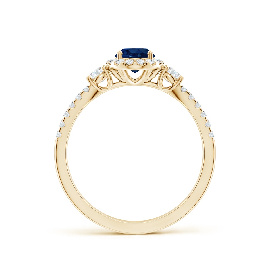 7x5mm AA Oval Blue Sapphire Halo Double Shank Engagement Ring in Yellow Gold side 199
