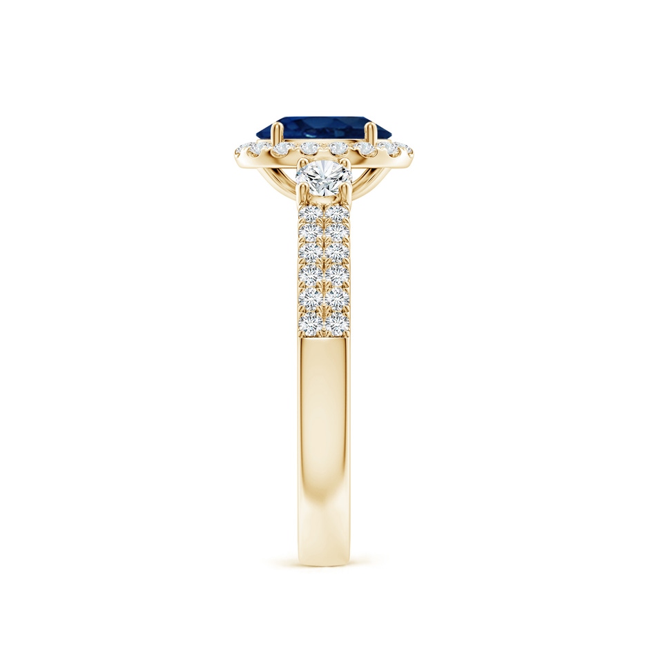 7x5mm AA Oval Blue Sapphire Halo Double Shank Engagement Ring in Yellow Gold side 299