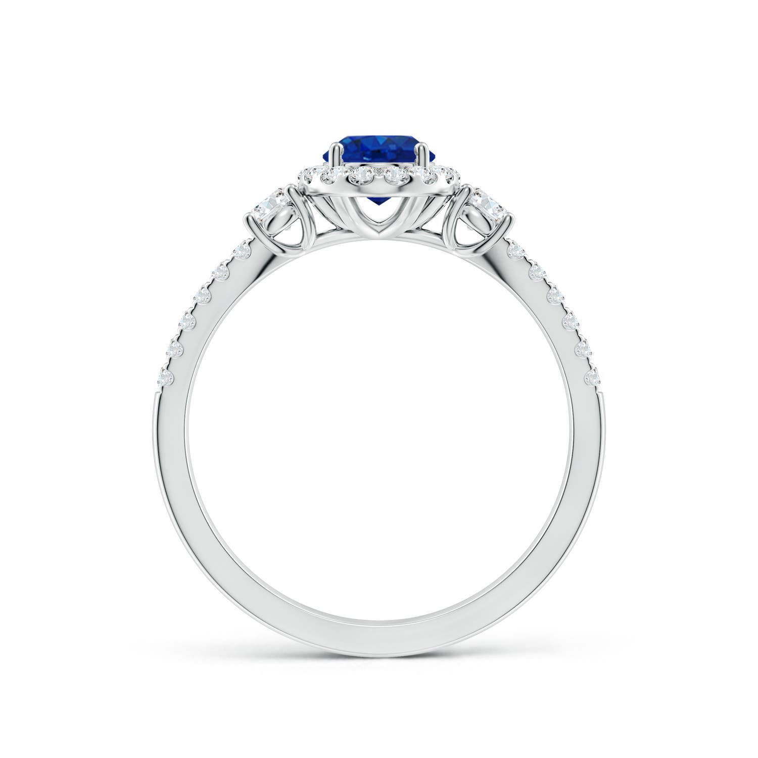7x5mm AAA Oval Blue Sapphire Halo Double Shank Engagement Ring in 18K White Gold - side 2