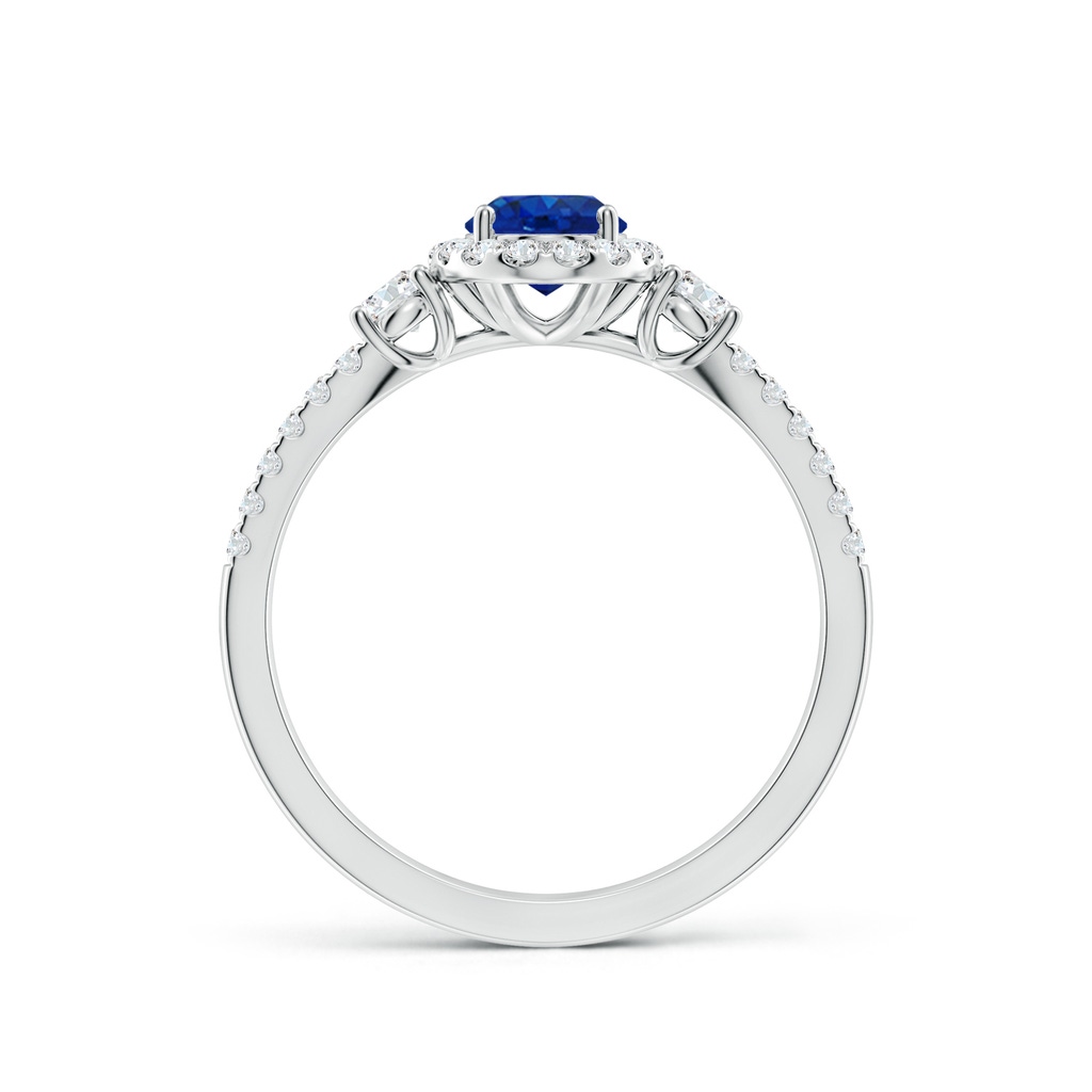 7x5mm AAA Oval Blue Sapphire Halo Double Shank Engagement Ring in 18K White Gold - side 199