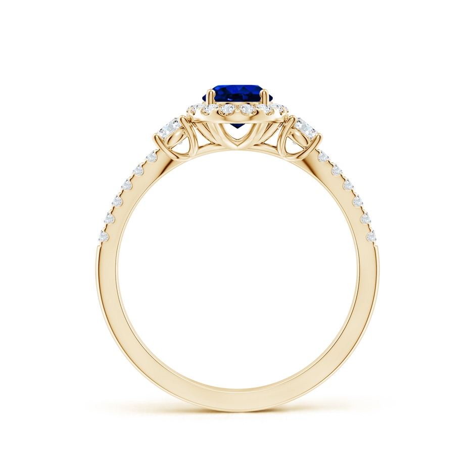 7x5mm AAAA Oval Blue Sapphire Halo Double Shank Engagement Ring in Yellow Gold side 199