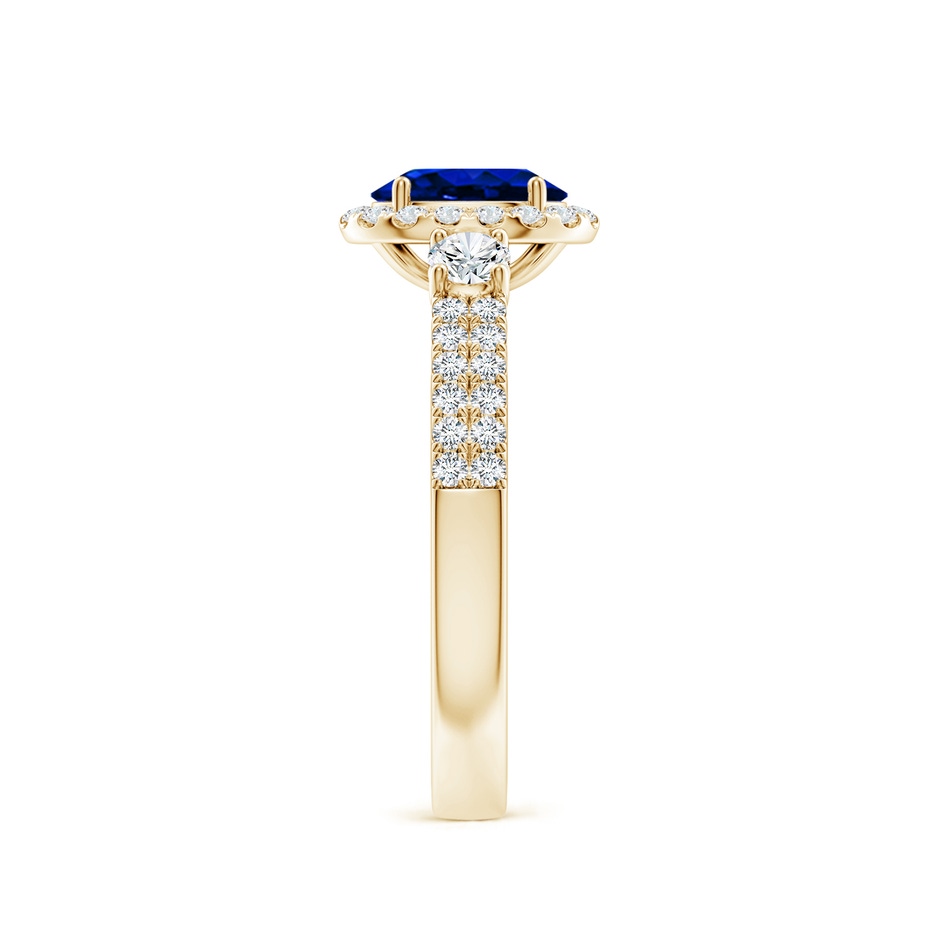 7x5mm AAAA Oval Blue Sapphire Halo Double Shank Engagement Ring in Yellow Gold side 299