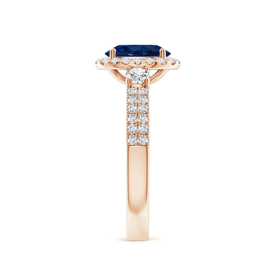 8x6mm AA Oval Blue Sapphire Halo Double Shank Engagement Ring in Rose Gold side 299