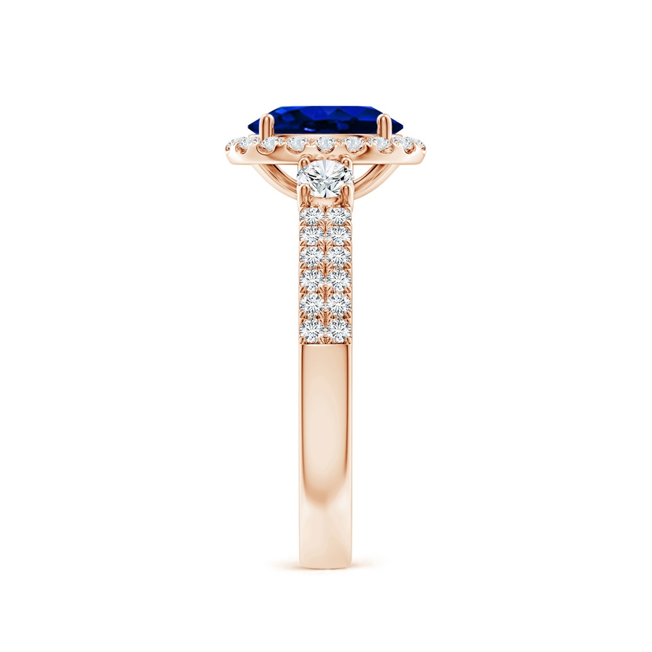 8x6mm AAAA Oval Blue Sapphire Halo Double Shank Engagement Ring in Rose Gold side 299
