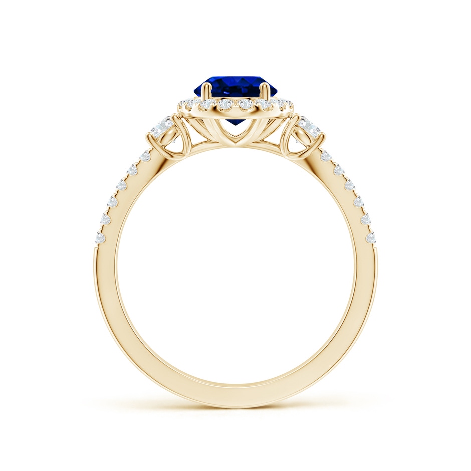 8x6mm AAAA Oval Blue Sapphire Halo Double Shank Engagement Ring in Yellow Gold side 199