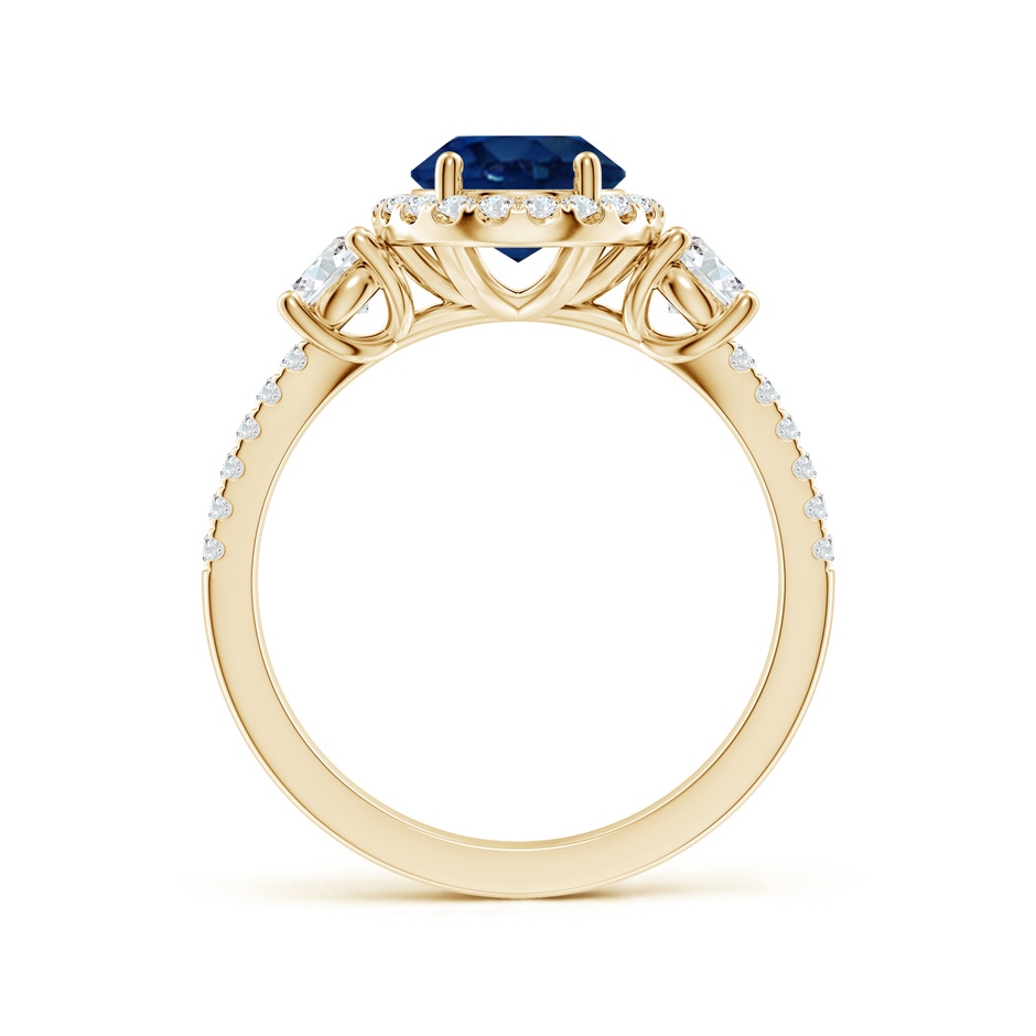9x7mm AA Oval Blue Sapphire Halo Double Shank Engagement Ring in Yellow Gold side 199