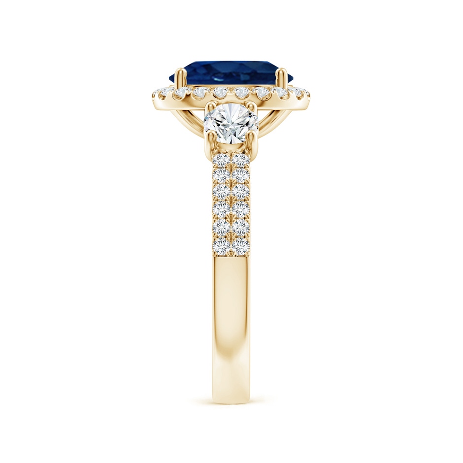 9x7mm AA Oval Blue Sapphire Halo Double Shank Engagement Ring in Yellow Gold side 299