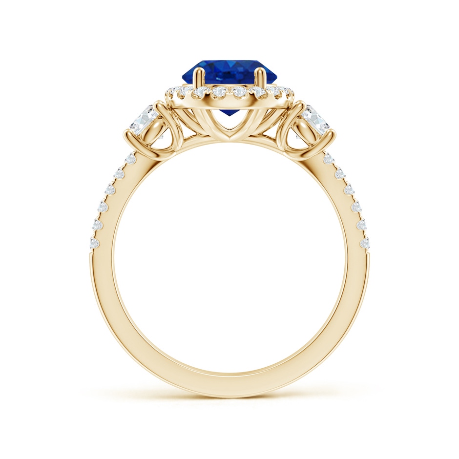 9x7mm AAA Oval Blue Sapphire Halo Double Shank Engagement Ring in Yellow Gold side 199