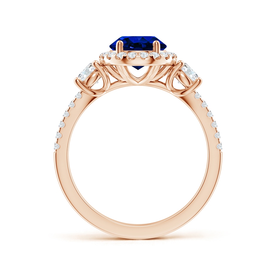 9x7mm AAAA Oval Blue Sapphire Halo Double Shank Engagement Ring in 18K Rose Gold side 199