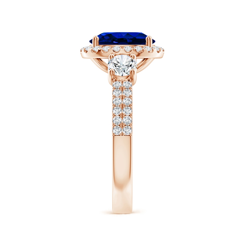 9x7mm AAAA Oval Blue Sapphire Halo Double Shank Engagement Ring in 18K Rose Gold side 299