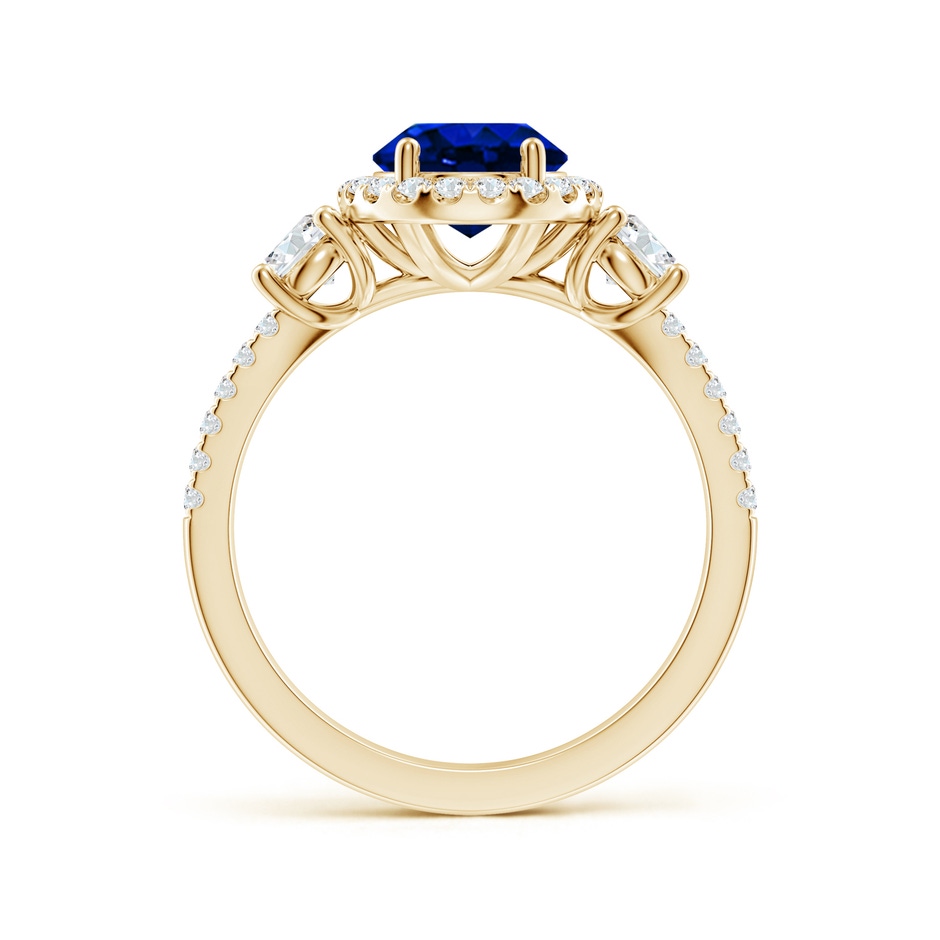 9x7mm AAAA Oval Blue Sapphire Halo Double Shank Engagement Ring in Yellow Gold side 199