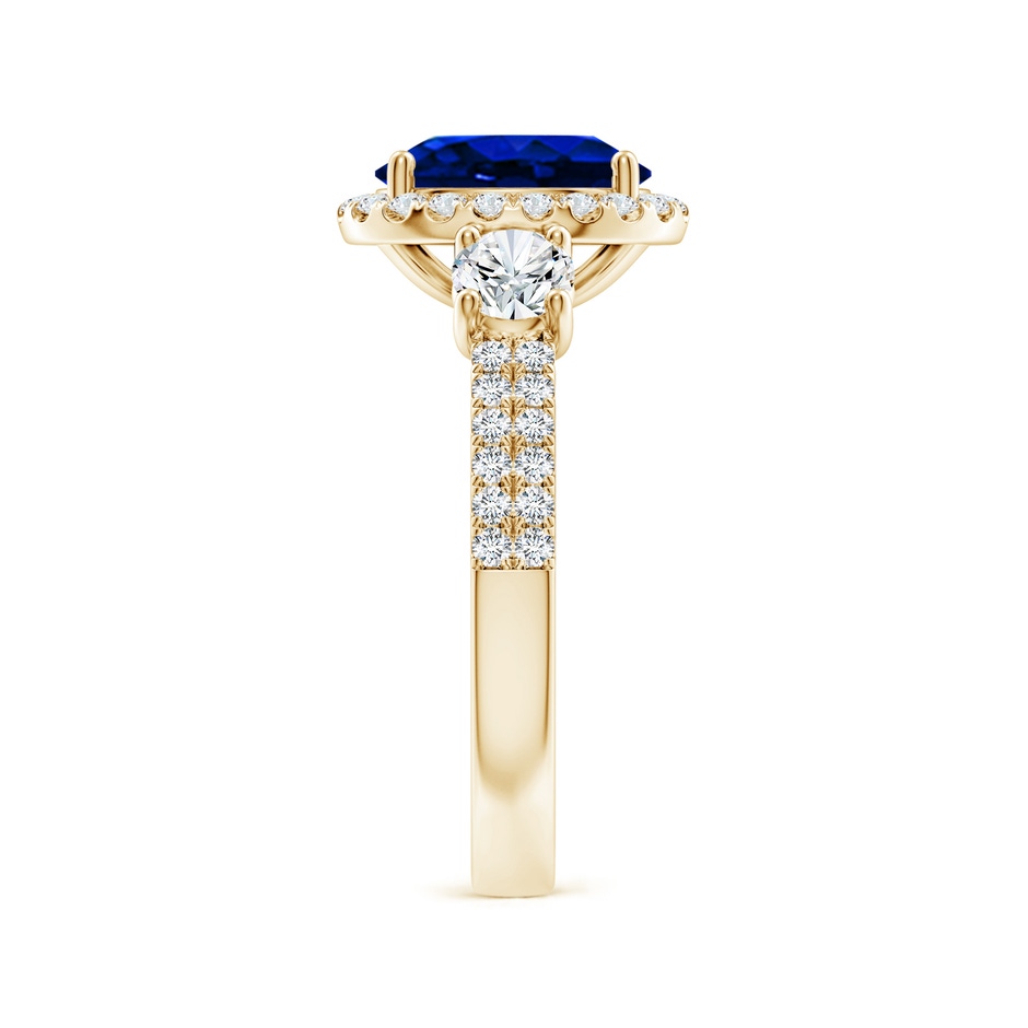 9x7mm AAAA Oval Blue Sapphire Halo Double Shank Engagement Ring in Yellow Gold side 299