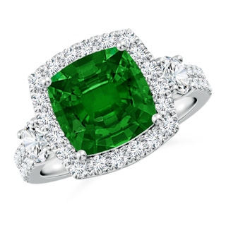 9mm AAAA Cushion Emerald Halo Double Shank Engagement Ring in P950 Platinum