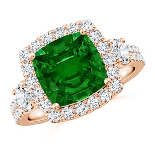 9mm AAAA Cushion Emerald Halo Double Shank Engagement Ring in Rose Gold