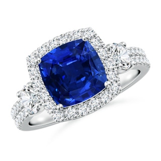 8mm AAAA Cushion Blue Sapphire Halo Double Shank Engagement Ring in P950 Platinum