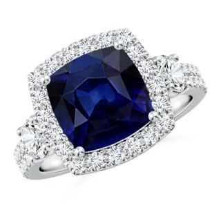 9mm AAA Cushion Blue Sapphire Halo Double Shank Engagement Ring in P950 Platinum