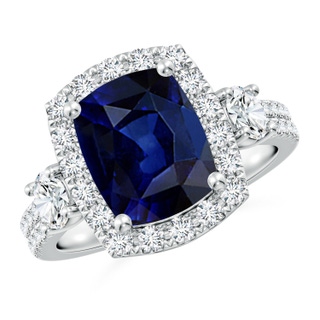 10x8mm AAA Cushion Rectangular Blue Sapphire Halo Double Shank Engagement Ring in P950 Platinum